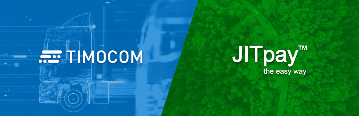 Over het partnerschap van TIMOCOM en JITpay / TIMOCOM logo + JITpay logo