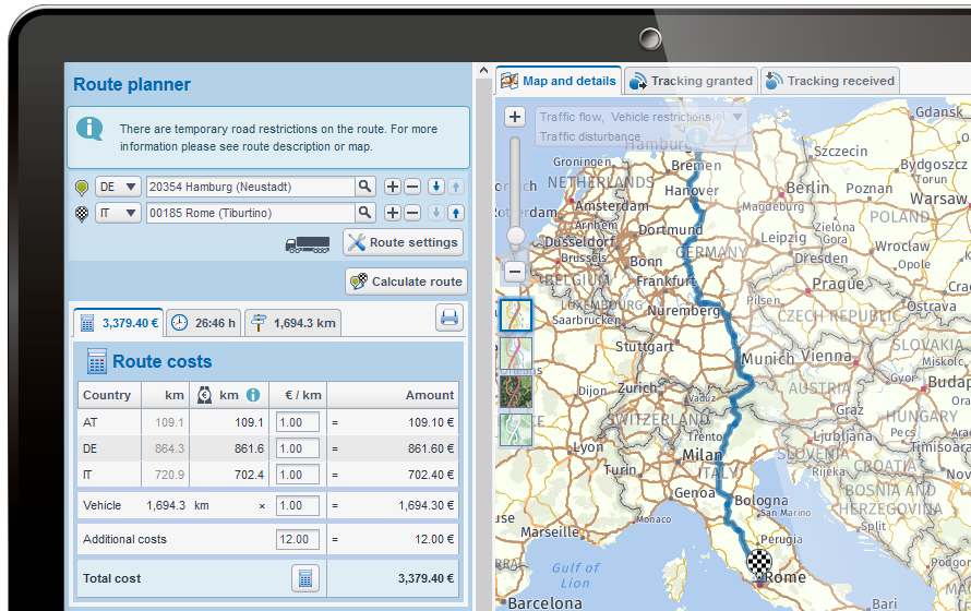 Načrtujte poti s prikazom na zemljevidu v sistemu pametne logistike podjetja TIMOCOM