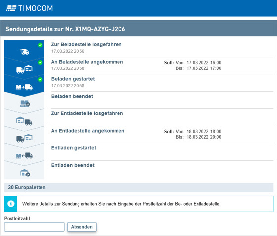 Statusupdates der Live-Sendungsverfolgung 