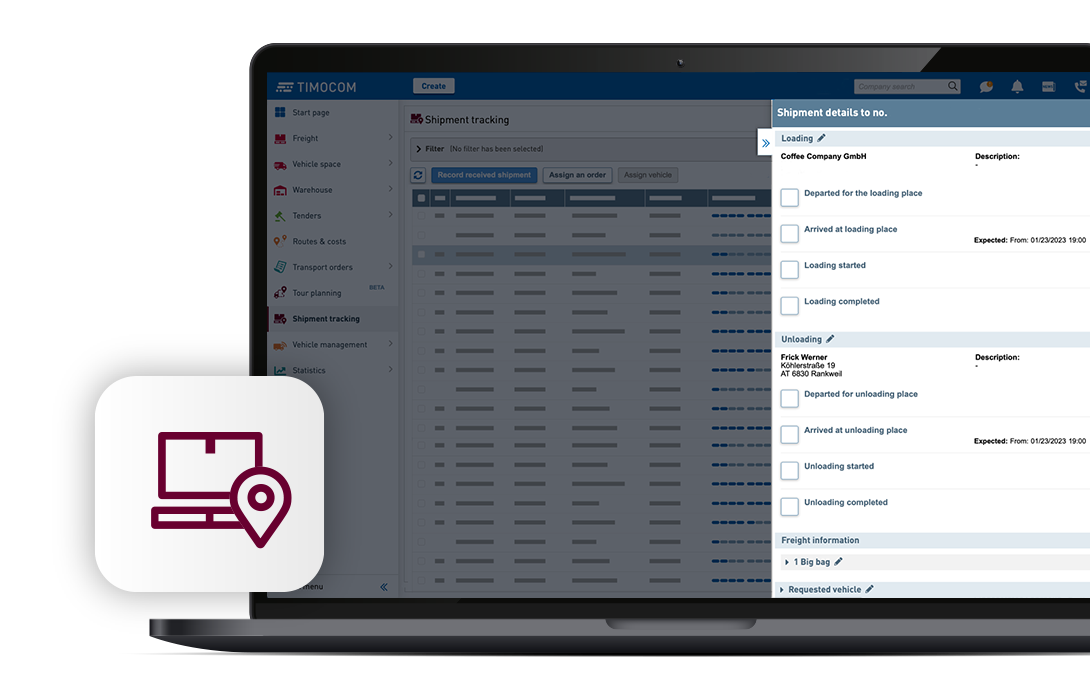 TIMOCOM Live Shipment Tracking TIMOCOM Live Shipment Tracking