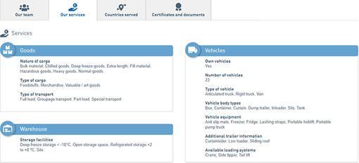 Screenshot: Company profiles - secure information