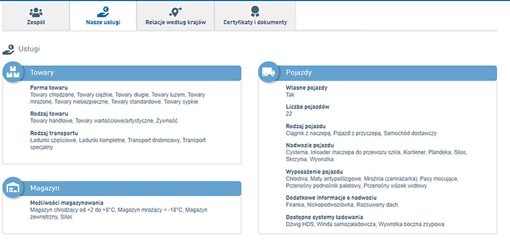 Zrzut ekranu: Profile firm – Bezpieczne informacje