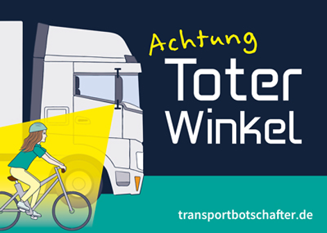 Aufkleber Achtung Toter Winkel mit LKW und Radfahrerin