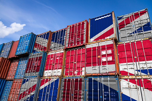 National flag of United Kingdom on containers National flag of United Kingdom on containers